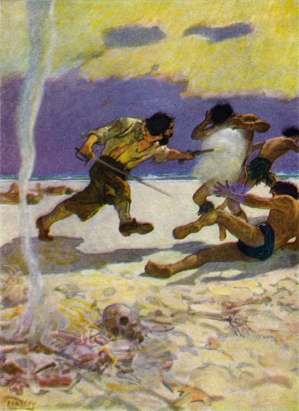 Illustration pour Robinson Crusoé - Newell Convers (after) Wyeth