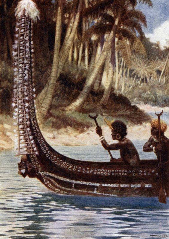 Une pirogue montrant le "Totoishu", Nouvelle-Géorgie, Îles Salomon - Norman Hardy