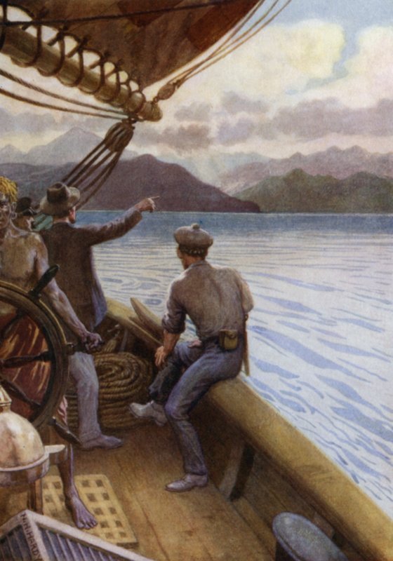 Départ de Santo, vue des montagnes, Nouvelles-Hébrides - Norman Hardy