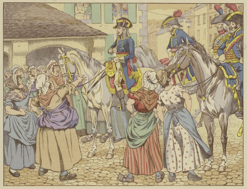 À Paris en 1795 pendant une famine, une poissonnière reprocha à Napoléon de grossir aux dépens du peuple. En souriant, il répondit : Regardez-moi et dites lequel de nous deux est le plus gros ? - Onfray de Breville Job