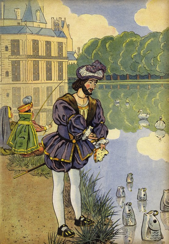 François Ier à Fontainebleau, nourrissant des poissons avec du pain - Onfray de Breville Job