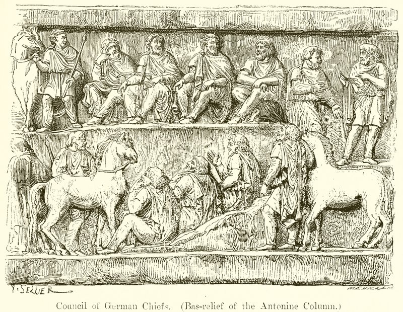 Conseil des chefs allemands. (Bas-relief de la colonne Antonine) - P. Sellier