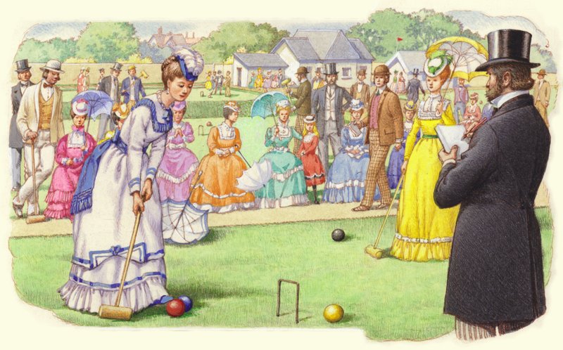 Une partie de croquet au All-England Club de Wimbledon (gouache sur papier) - Pat (1907-95) Nicolle