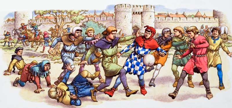 Une partie de football à bâtons rompus avec une vessie de porc - Pat (1907-95) Nicolle