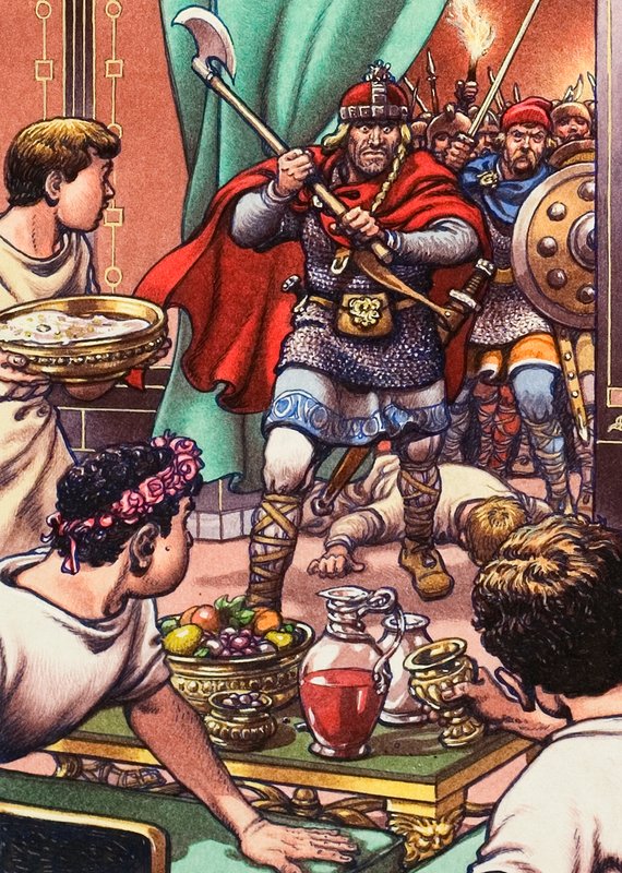 Des barbares envahissent un dîner romano-britannique - Pat (1907-95) Nicolle