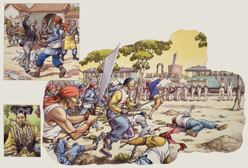 Boxeurs chinois (gouache sur papier) - Pat (1907 95) Nicolle