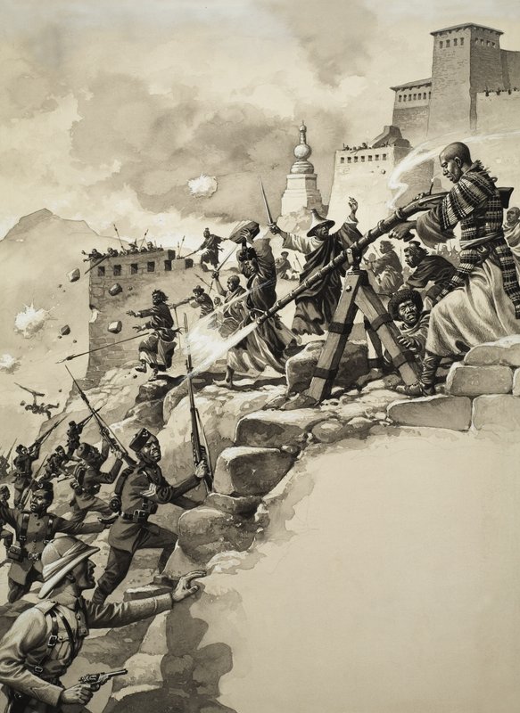 Assaut final sur le Tibet (gouache sur papier) - Pat (1907-95) Nicolle
