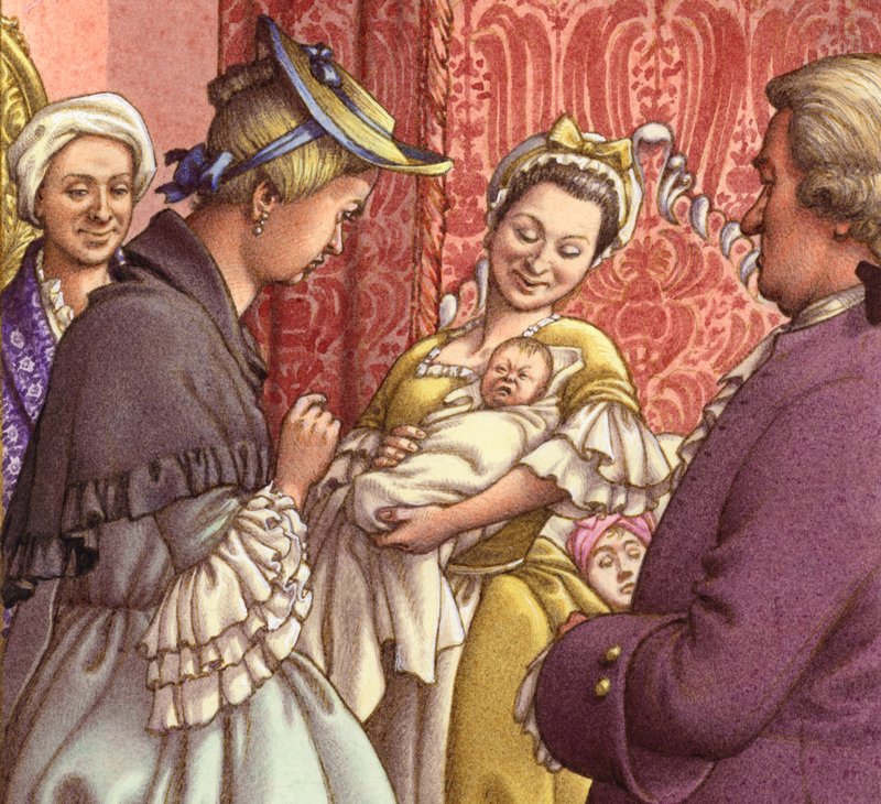 La reine Caroline tient sa petite-fille dans ses bras (gouache sur papier) - Pat (1907-95) Nicolle