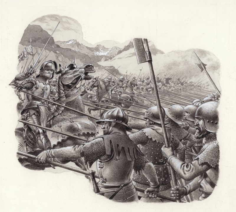 Infanterie suisse au XVe siècle (gouache sur papier) - Pat (1907-95) Nicolle