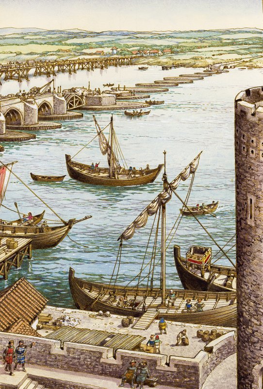 La construction du nouveau pont de Londres (gouache sur papier) - Pat (1907-95) Nicolle