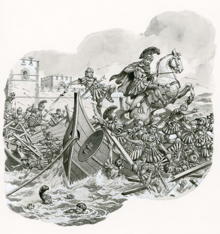 La bataille finale du pont Milvius en 312 après J.-C. (gouache sur papier) - Pat (1907-95) Nicolle