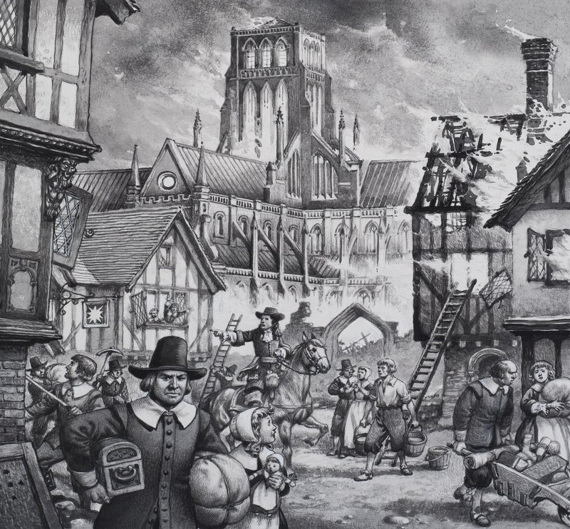 Le grand incendie de Londres (gouache sur papier) - Pat (1907-95) Nicolle