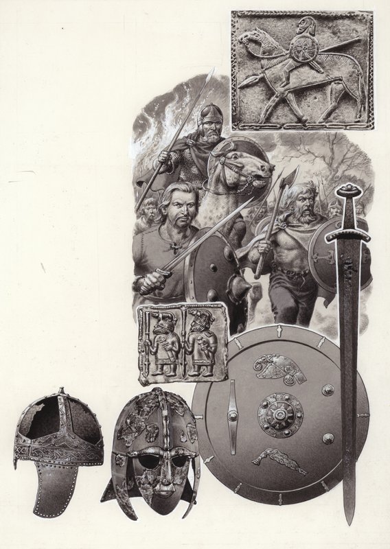 Les barbares qui ont détruit la Rome impériale (gouache sur papier) - Pat (1907-95) Nicolle