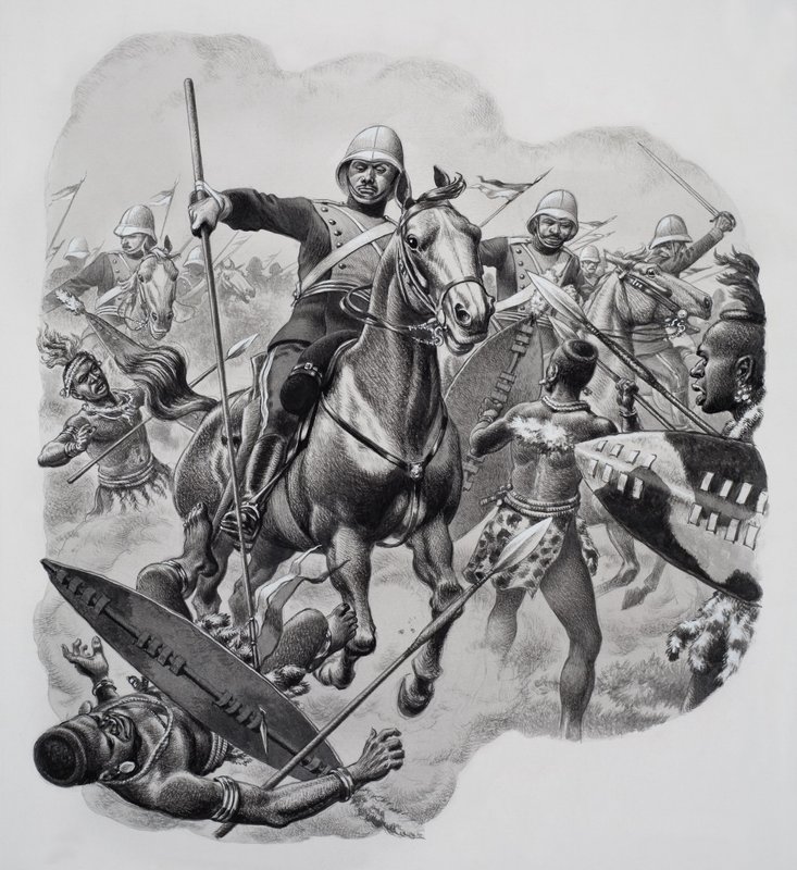 Zulus (gouache sur papier) - Pat (1907-95) Nicolle