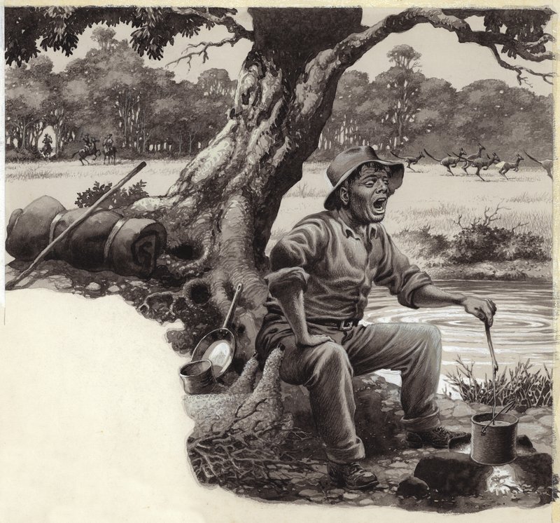 A Jolly Swagman (gouache sur papier) - Pat (1907-95) Nicolle