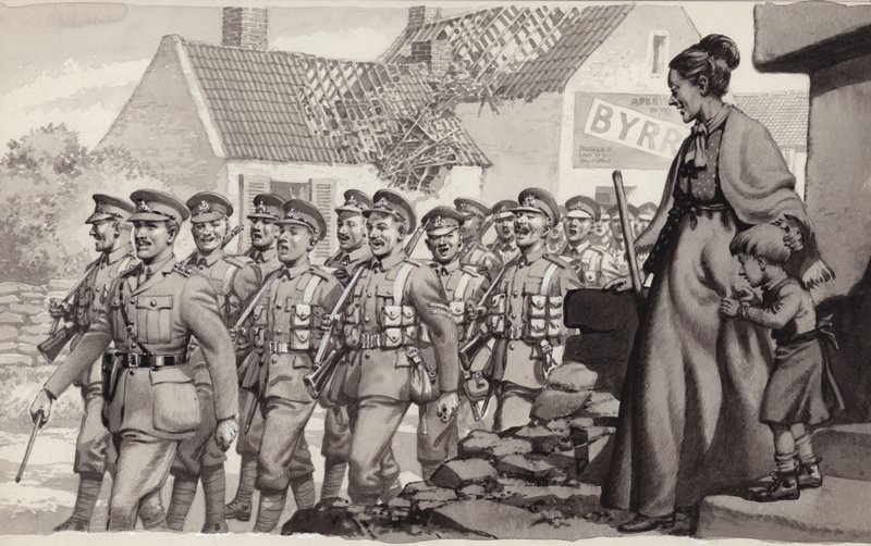 Soldats britanniques en marche (gouache sur papier) - Pat (1907 95) Nicolle