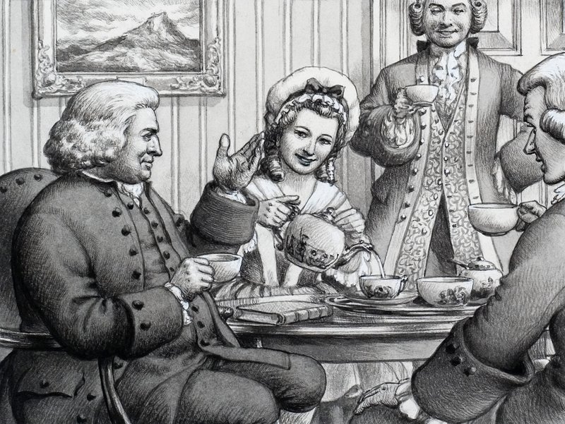 Le Dr Johnson prend le thé, diverti par M. et Mme Thrale - Pat (1907-95) Nicolle