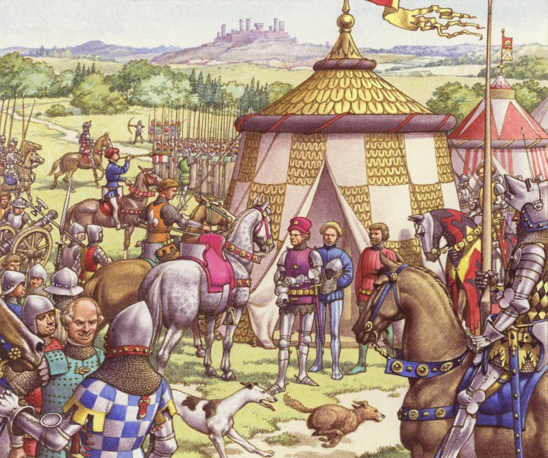 Mercenaires campés en Italie au Moyen Âge (gouache sur papier) - Pat (1907 95) Nicolle