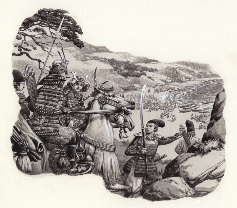 Les Mongols envahissent le Japon (gouache sur papier) - Pat (1907 95) Nicolle