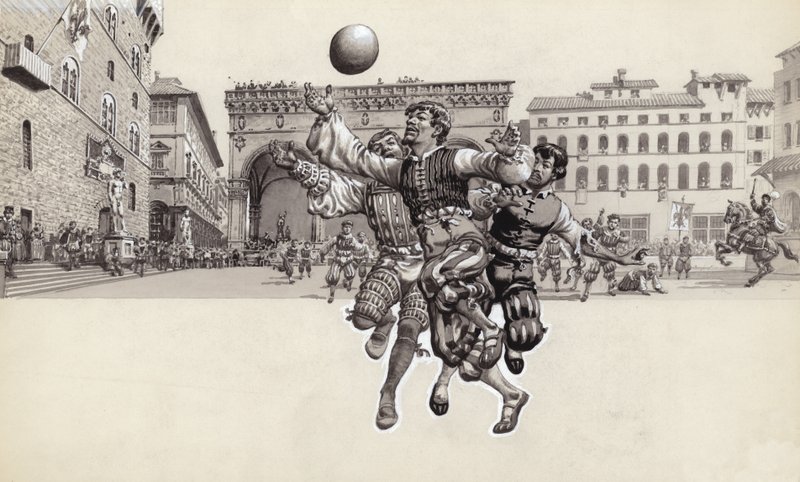 Jouer au football à Florence (gouache sur papier) - Pat (1907-95) Nicolle