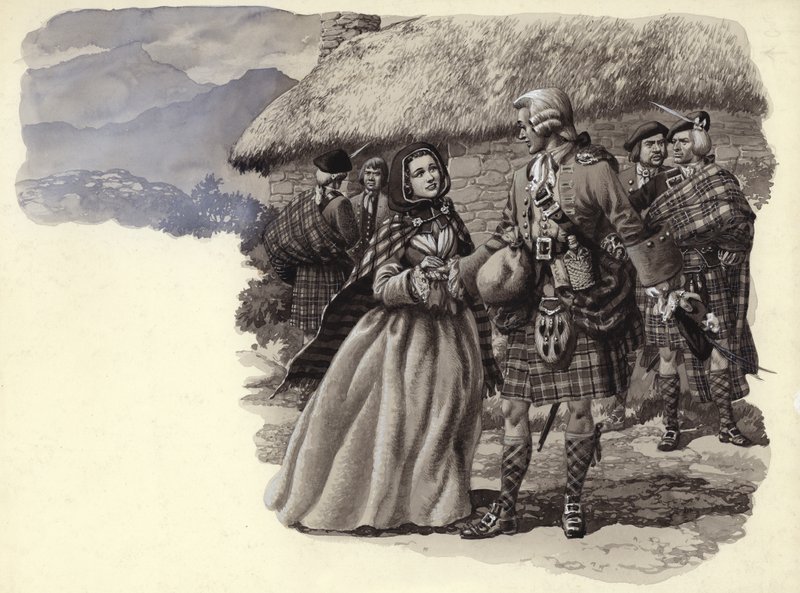 Prince Charles Stuart, le jeune prétendant, et Flora Macdonald (gouache sur papier) - Pat (1907 95) Nicolle