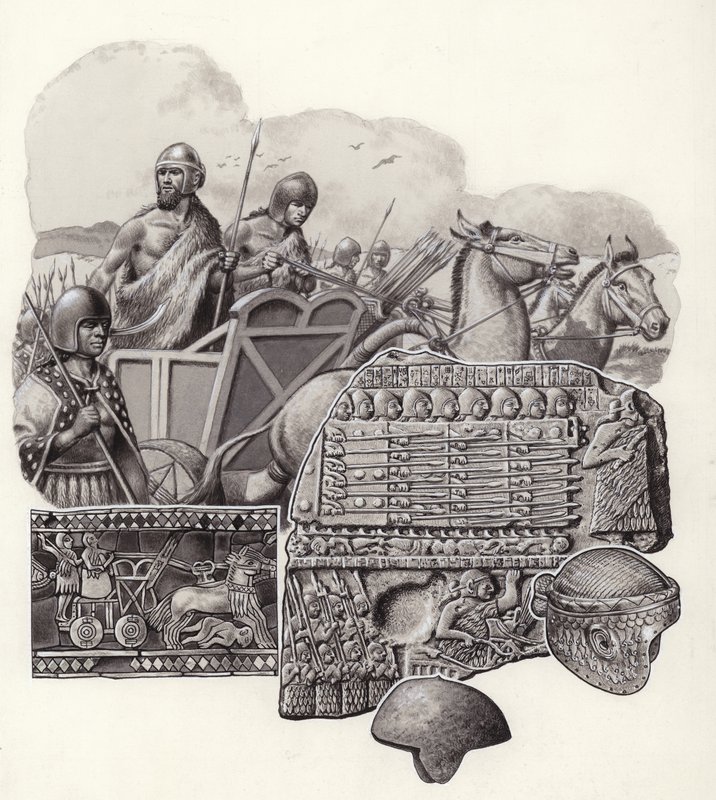 Char sumérien tiré par des ânes sauvages (gouache sur papier) - Pat (1907 95) Nicolle