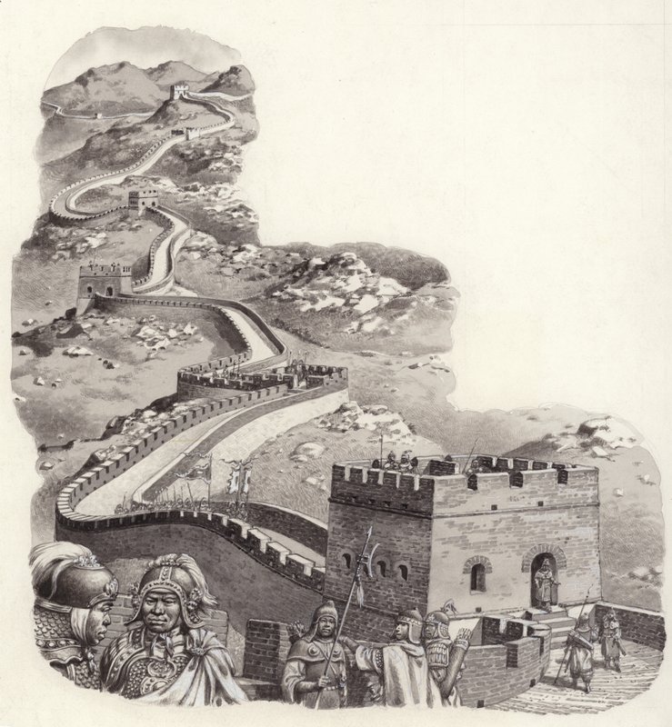 La Grande Muraille de Chine (gouache sur papier) - Pat (1907-95) Nicolle