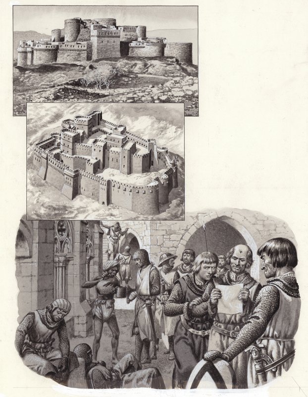 La forteresse du Krak des Chevaliers (gouache sur papier) - Pat (1907 95) Nicolle