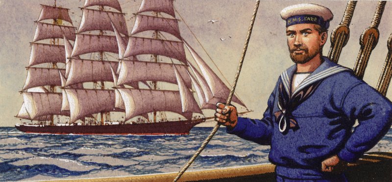 Marin bien habillé et voilier à gréement carré (gouache sur papier) - Pat (1907 95) Nicolle