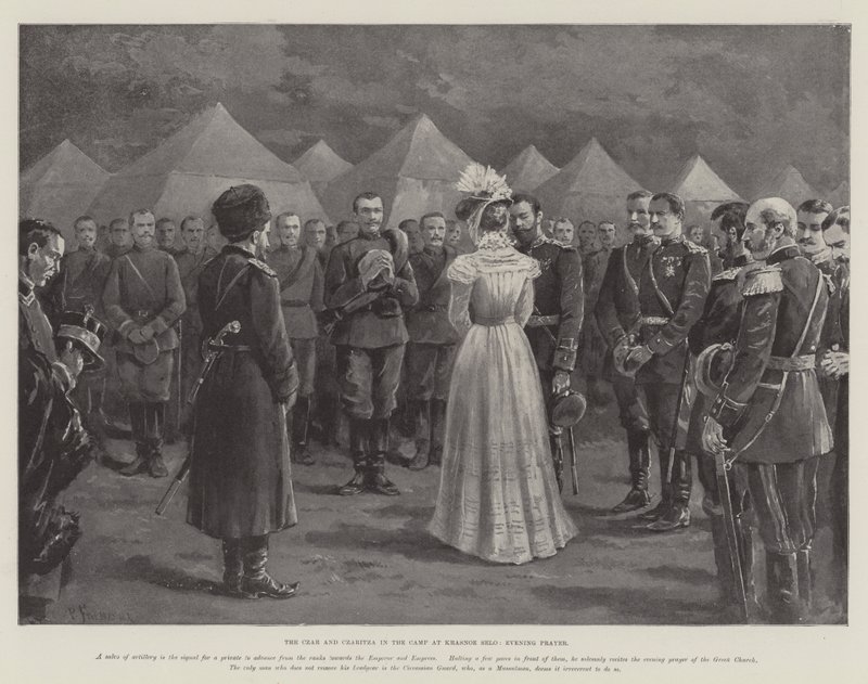 Le tsar et la tsarine dans le camp de Krasnoe Selo, prière du soir - Paul Frenzeny