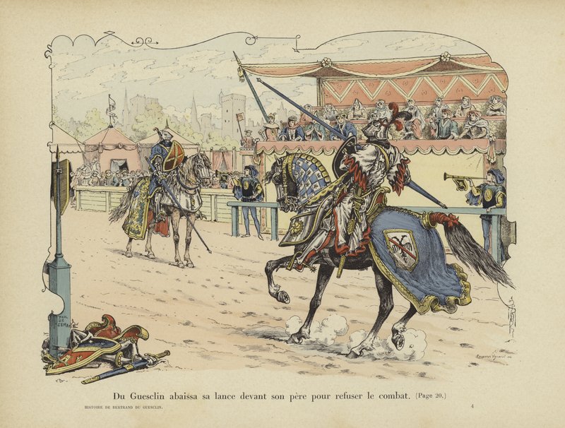 Bertrand du Guesclin abaisse sa lance devant son père pour signifier son refus de le combattre, Rennes, 1337 - Paul de Semant