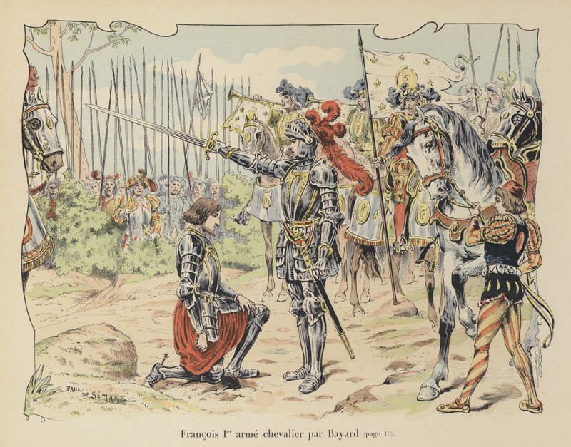 Le roi François Ier de France adoubé par le chevalier de Bayard après la bataille de Marignan, Italie, 1515 - Paul de Semant