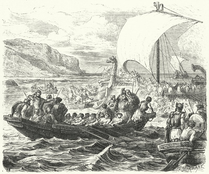 Navires phéniciens débarquant sur une côte - Paul Dominique Philippoteaux