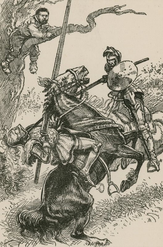 Le Chevalier des Miroirs fut précipité, malgré lui, par-dessus la croupe de son cheval - Paul Hardy