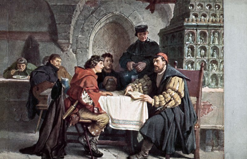 Martin Luther en conversation avec des étudiants à l