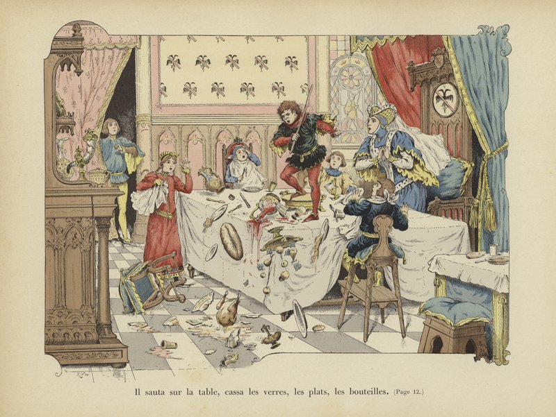Il sauta sur la table, brisant verres, assiettes et bouteilles - Paul de Semant