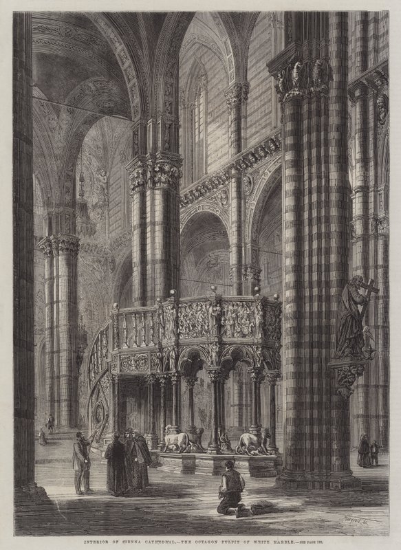 Intérieur de la cathédrale de Sienne, la chaire octogonale en marbre blanc - Percy Macquoid