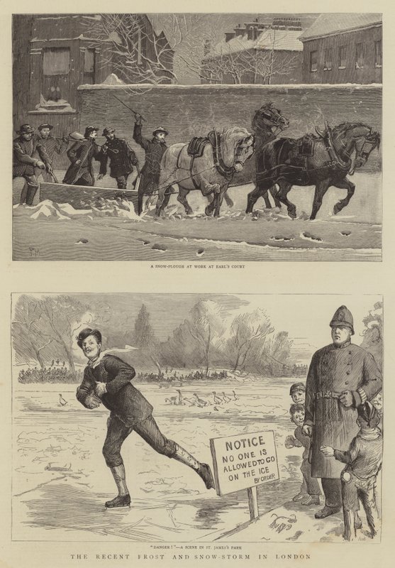 Le récent gel et tempête de neige à Londres - Percy Macquoid