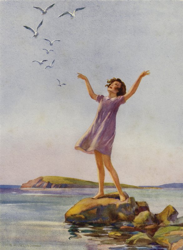 Fille profitant du soleil au bord de la mer - Percy Bell Hickling