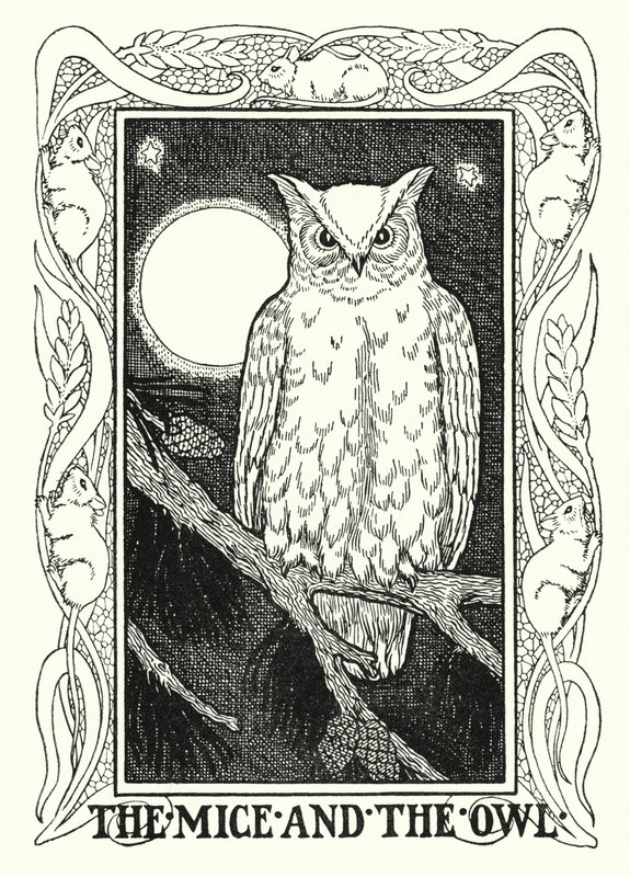 Fables de La Fontaine : Les souris et le hibou (lithographie) - Percy James Billinghurst