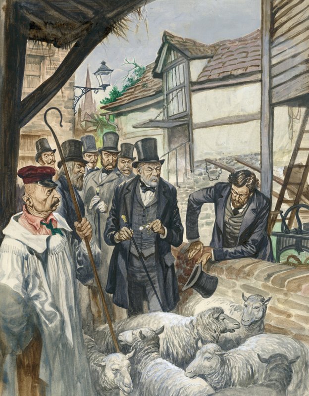 Louis Pasteur observe les résultats de son expérience avec un vaccin contre l