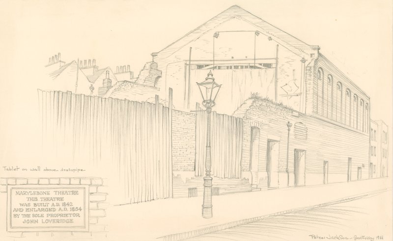 Théâtre de Marylebone, Londres, arrière du théâtre dans Mulready Street (anciennement Little Church Street) - Peter Jackson