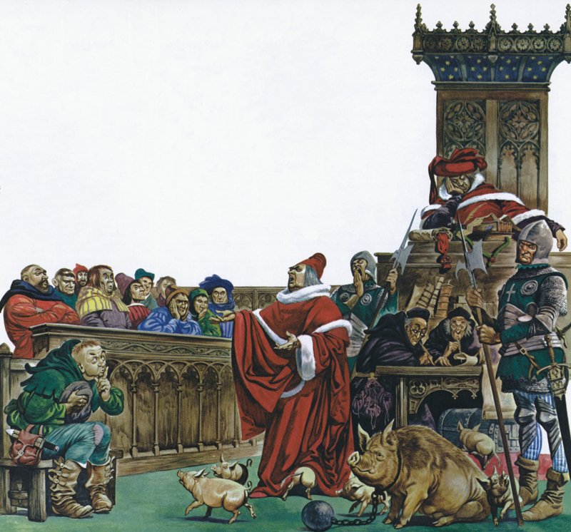 Cour médiévale où les animaux étaient jugés (lithographie en couleur) - Peter Jackson
