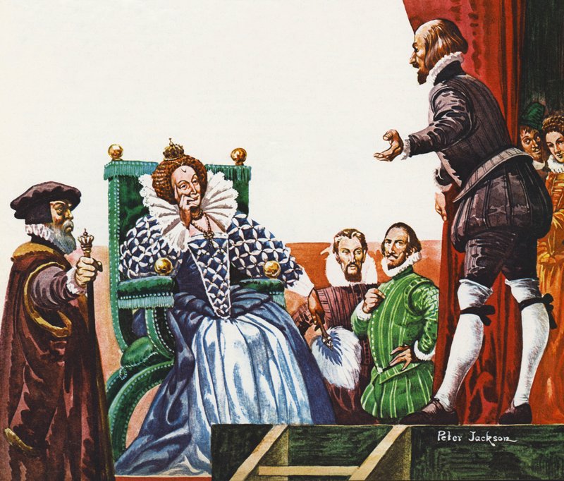 William Shakespeare présentant une de ses pièces à la reine Elizabeth I - Peter Jackson
