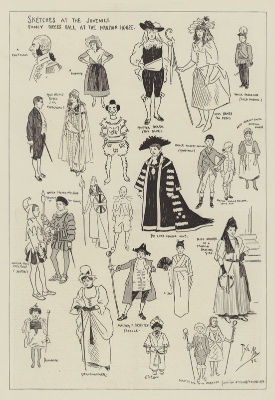 Croquis au bal costumé juvénile à la Mansion House - Phil May