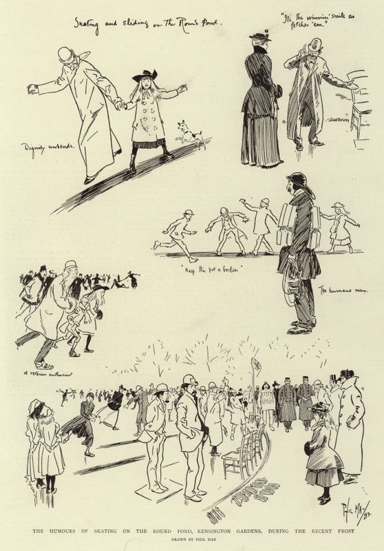 Les Humeurs du patinage sur le Round Pond, Kensington Gardens, pendant le récent gel - Phil May