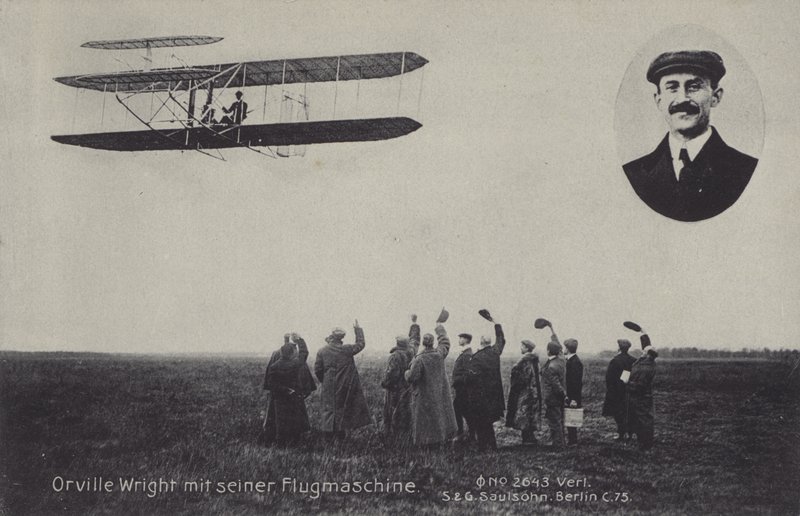 Aviateur américain Orville Wright et sa machine volante - Photographer German