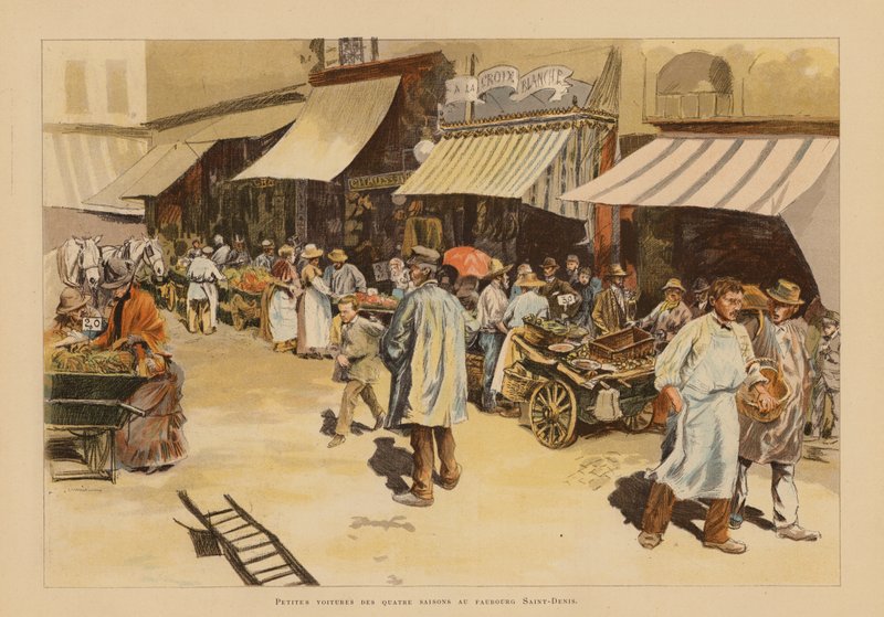 Les marchandes des quatre saisons sur la rue du Faubourg Saint-Denis, Paris - Pierre Georges Jeanniot