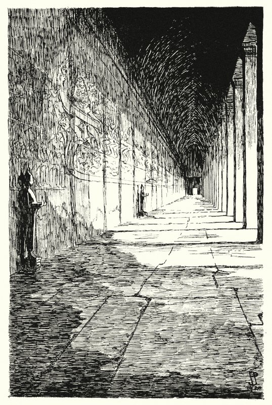 Galerie du premier étage, Angkor Vat (gravure) - Pierre Jeannerat de Beerski