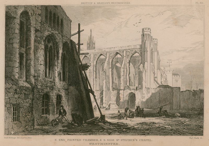 Extrémité est de la Chambre peinte et côté sud de la chapelle Saint-Étienne, Westminster - R. W. Billings